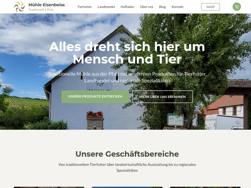 Startseite des Onlineshops der Mühle Eisenbeiss